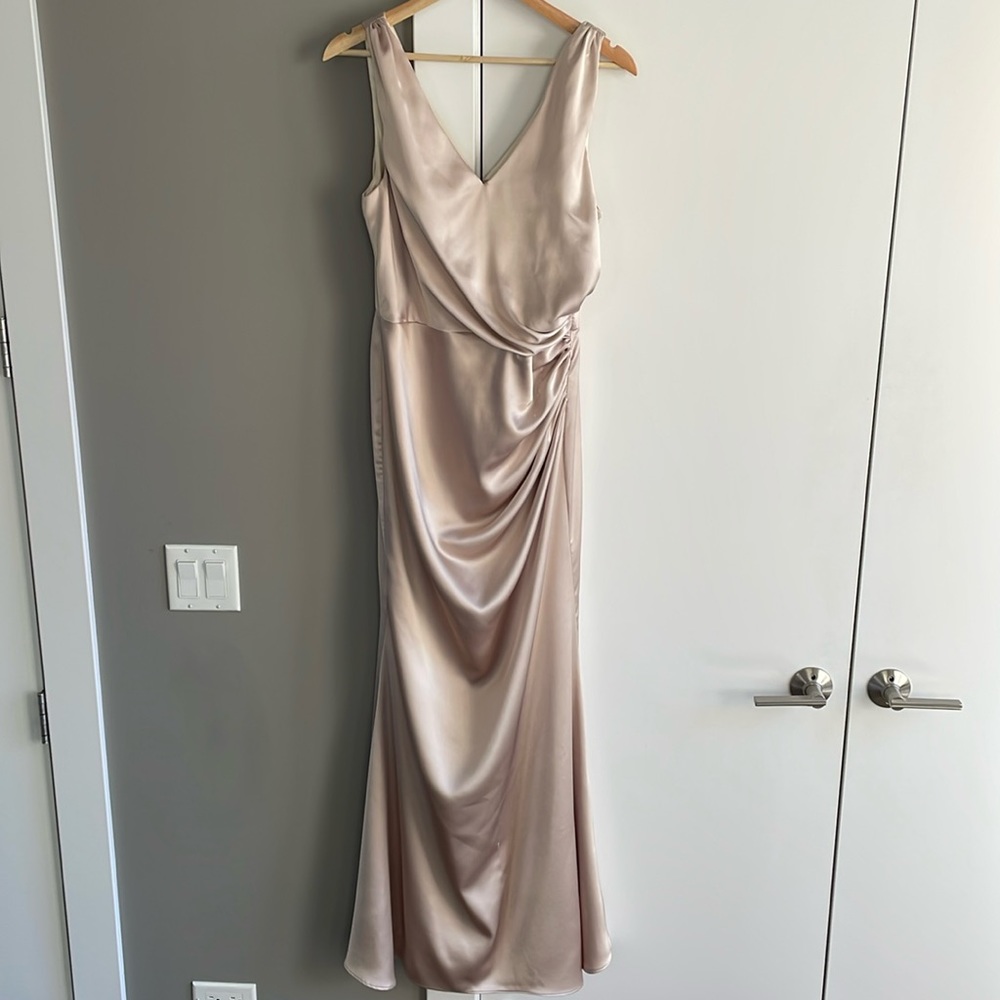 Revelry Dawson satin dress in gold champagne